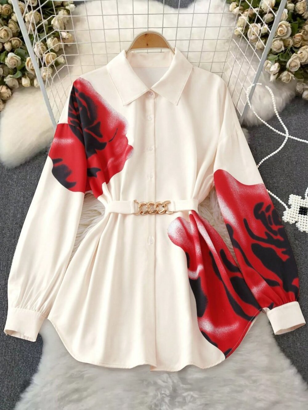 Apricot Casual Women's Elegant Romantic floral Print Shirt - Picture 3 of 6